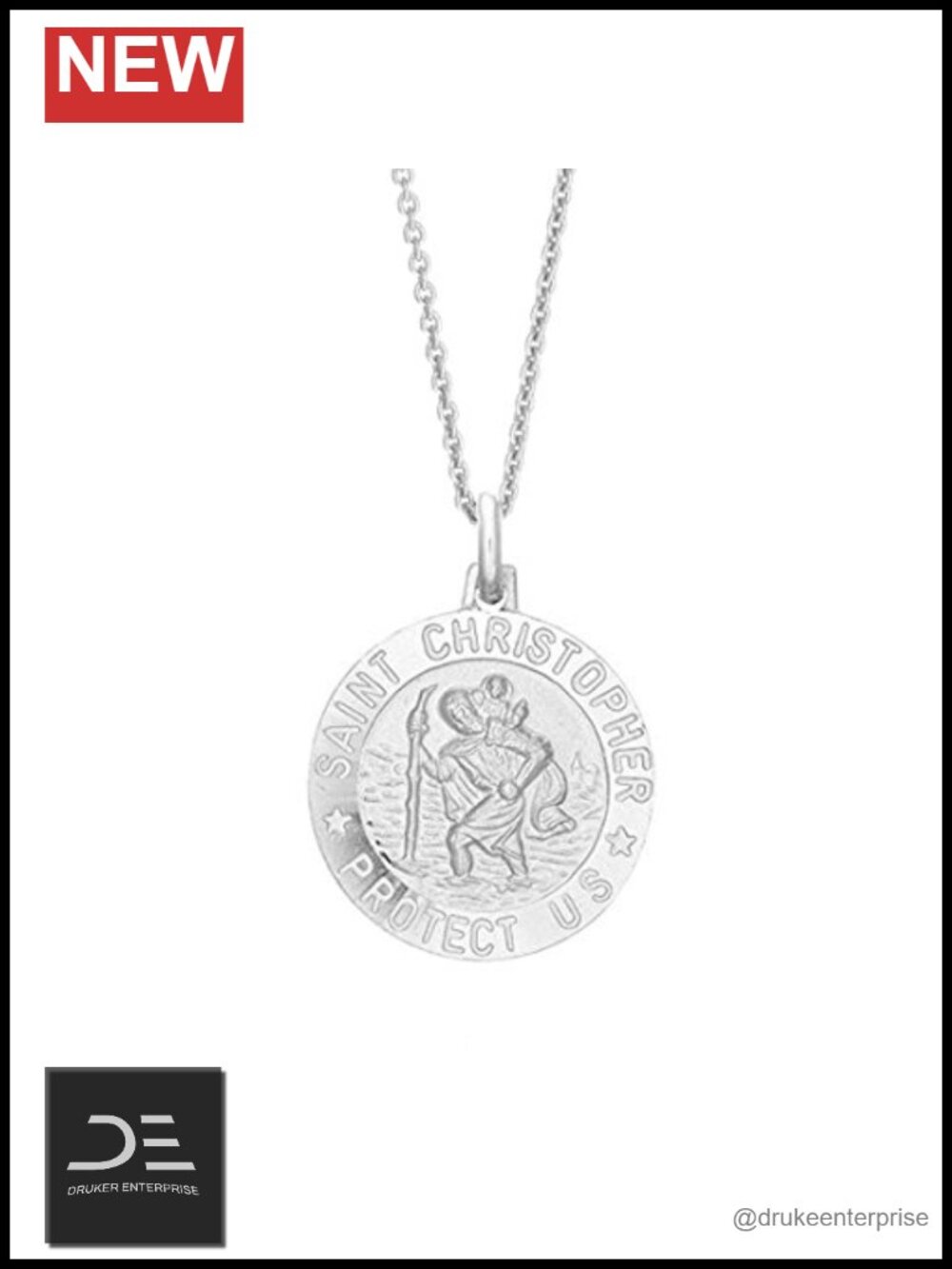 Italian Sterling Silver Saint Christopher Medal Pendant Necklace, 19mm, 20"